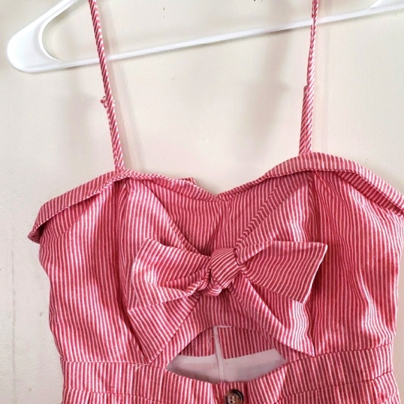White House Red & White Striped Pin-up Peek-a-boo Style Open Front Sundress SZ S - Picture 2 of 11